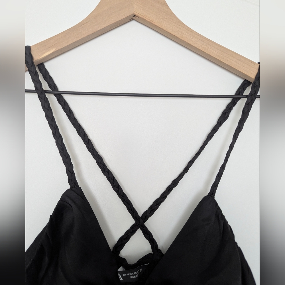 Zara Black Pleated Detail Maxi Dress Keyhole Tie XS - Picture 4 of 9